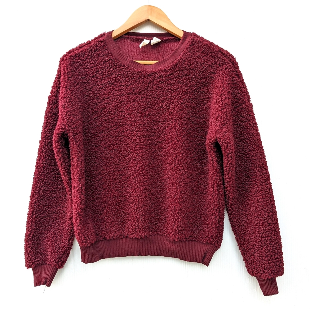 SKY and SPARROW Burgandy Red fluffy textured crewneck sweatshirt